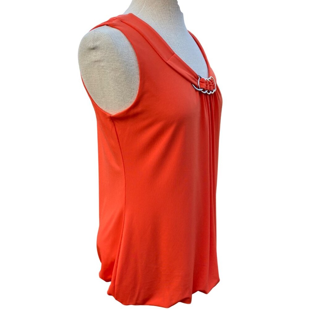 Alfani Womens Bubble Hem Tank Top Mandarin Red Sleeveless Silvertone Ring - Picture 5 of 11